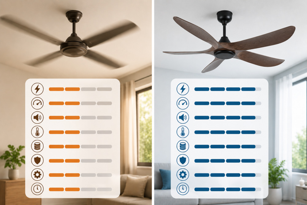 Comparison of conventional AC fan and inverter DC fan