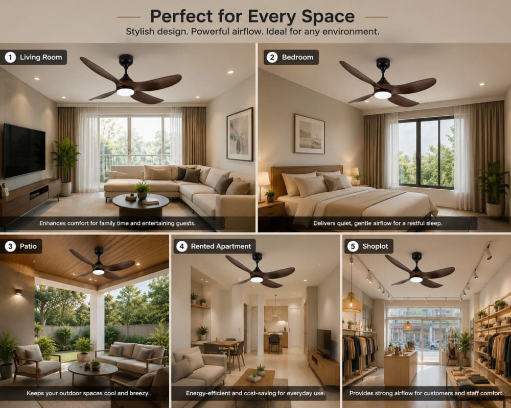 Rezo Group’s ceiling fans in different rooms at home