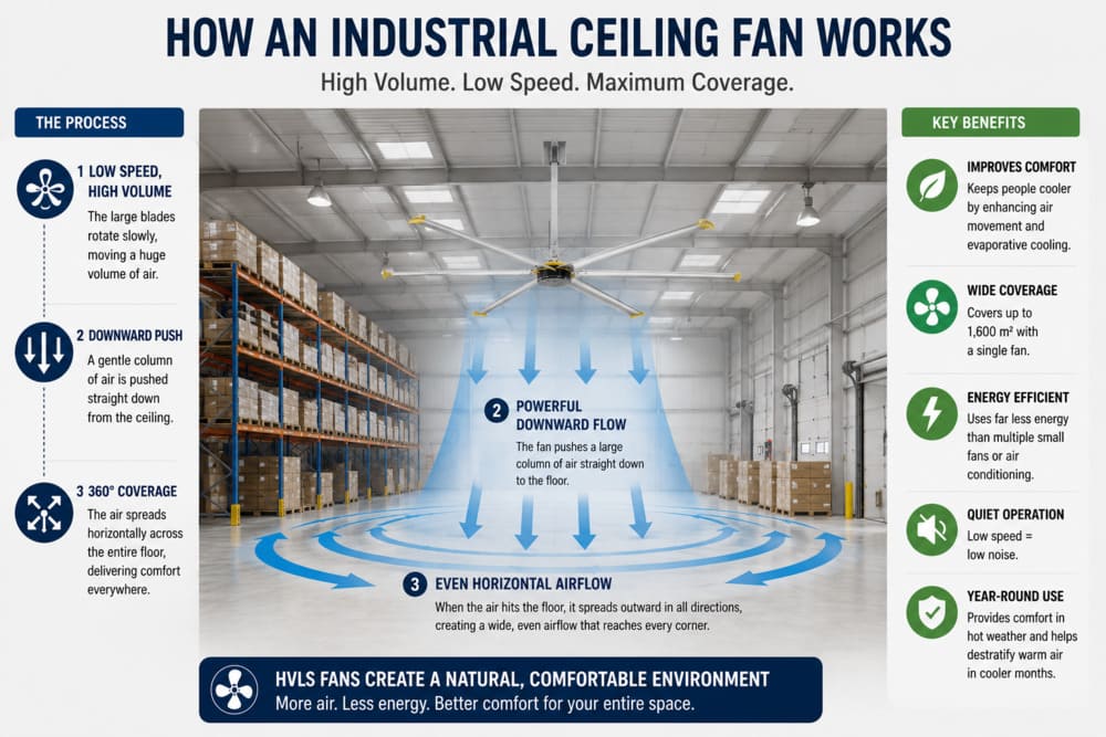 Airflow of industrial ceiling fans