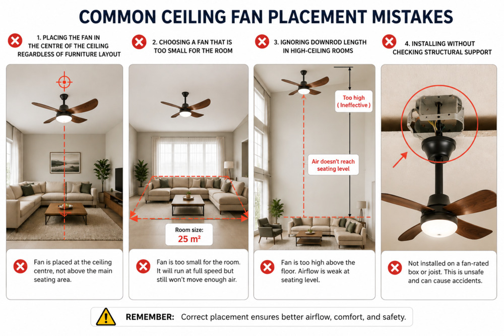 Ceiling fan placement mistakes example