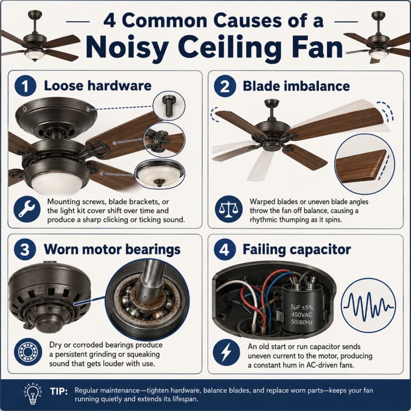 Causes for ceiling fan to make noises