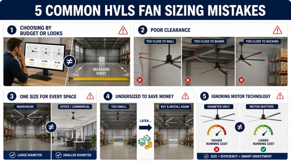 HVLC ceiling fan sizing mistakes that cost money